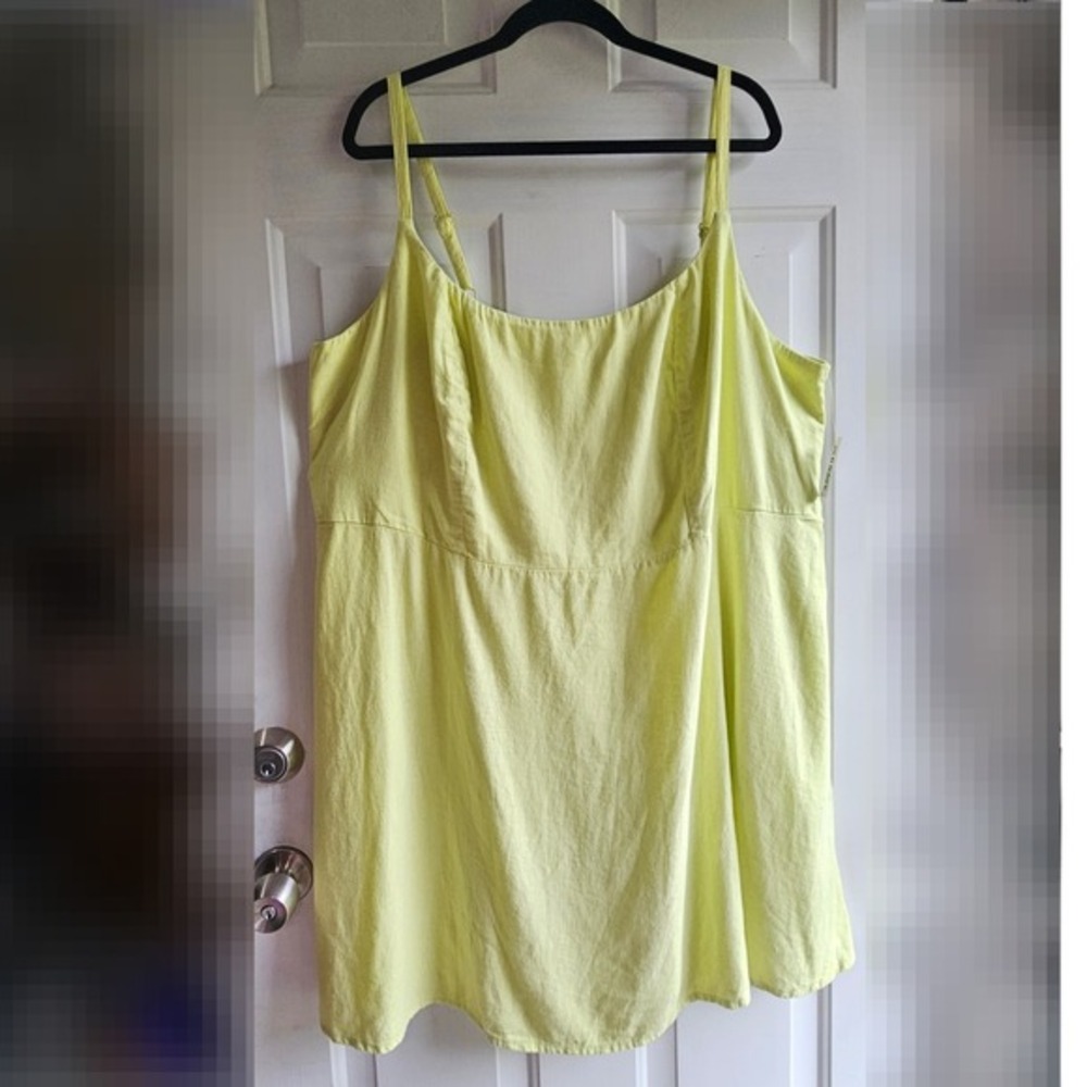 Old Navy Womens 3X Lime Green Linen Blend Cami Mini Dress Smocked‎ Back